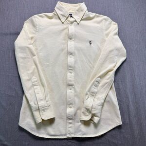 Ralph Lauren Boys Medium Yellow Knit Oxford Button Down Long Sleeve Shirt Logo